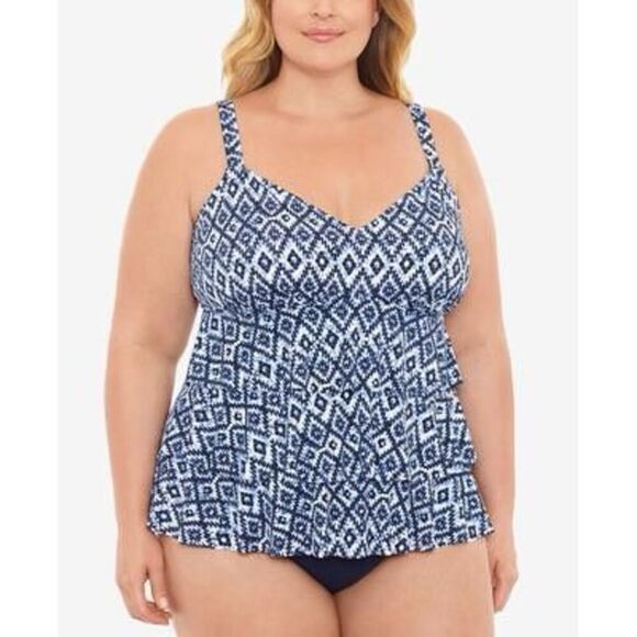 Swim Solutions Women S Triple Tier Tummy Control Fauxkini One Piece Swimsuit Blu - Picture 1 of 3